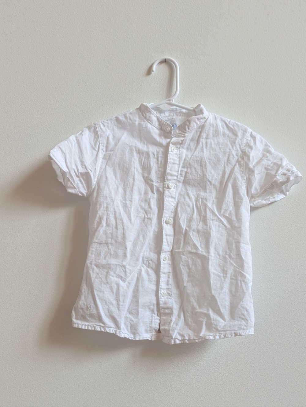Mayoral 3T White Linen Blend Collarless Button Down Shirt Boys